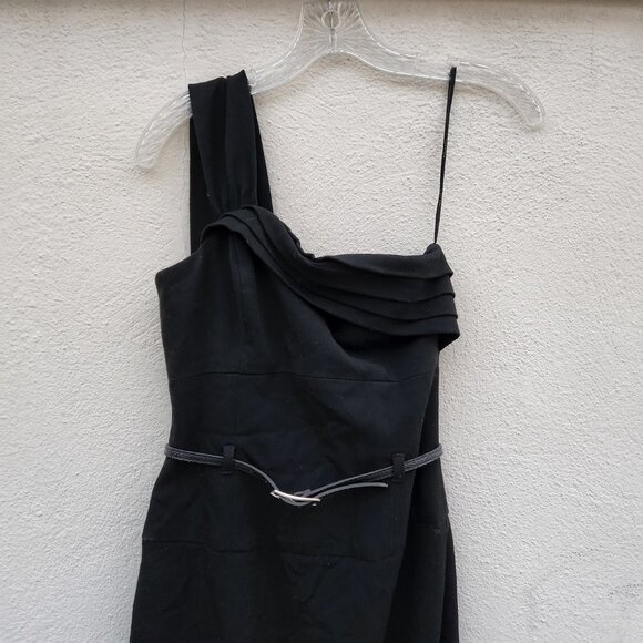 Black Halo One Shoulder Belted Sheath Dress - Picture 7 of 8